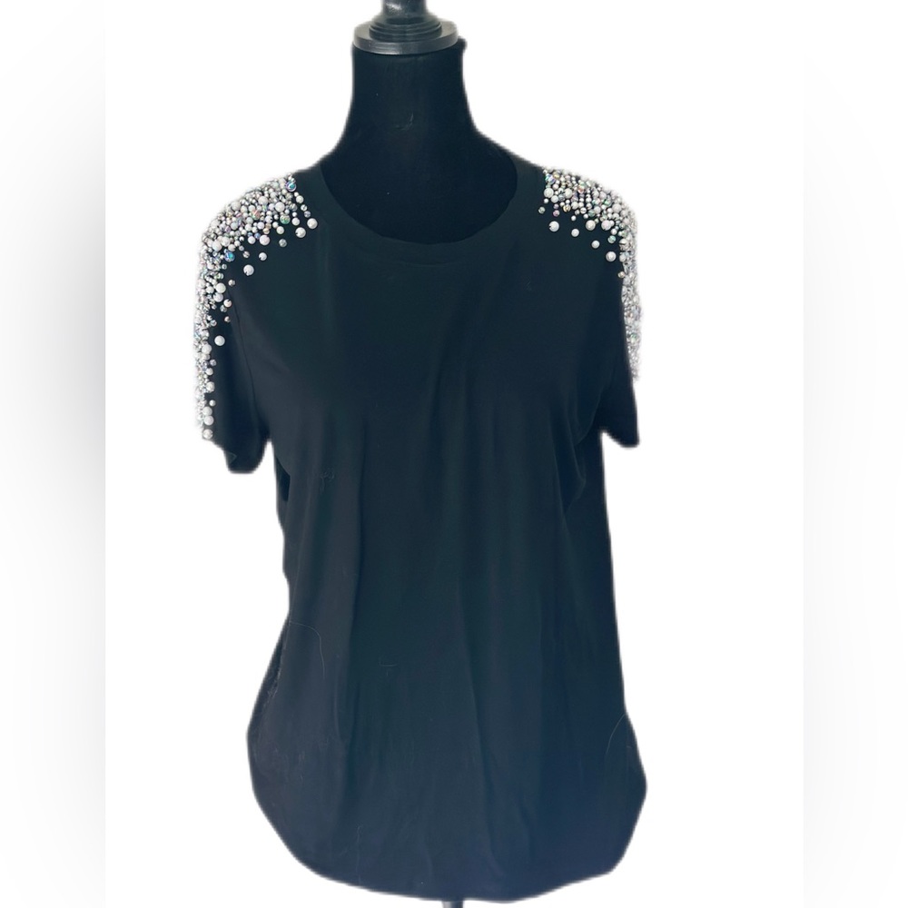 Garcia black top size L shirt new - without tags - beautiful ring stones